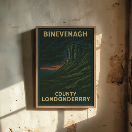 Binevenagh Travel Poster - Northern Ireland Mountain Art Print - Bold Woodcut Landscape - County Londonderry 3/3