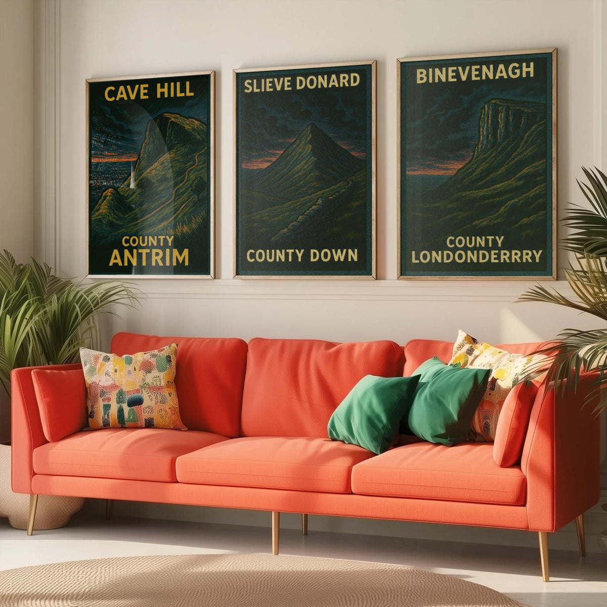 Northern Ireland Mountains Set of Three Prints | Cave Hill Slieve Donard Binevenagh | Moody Woodcut Wall Art Poster Illustration
