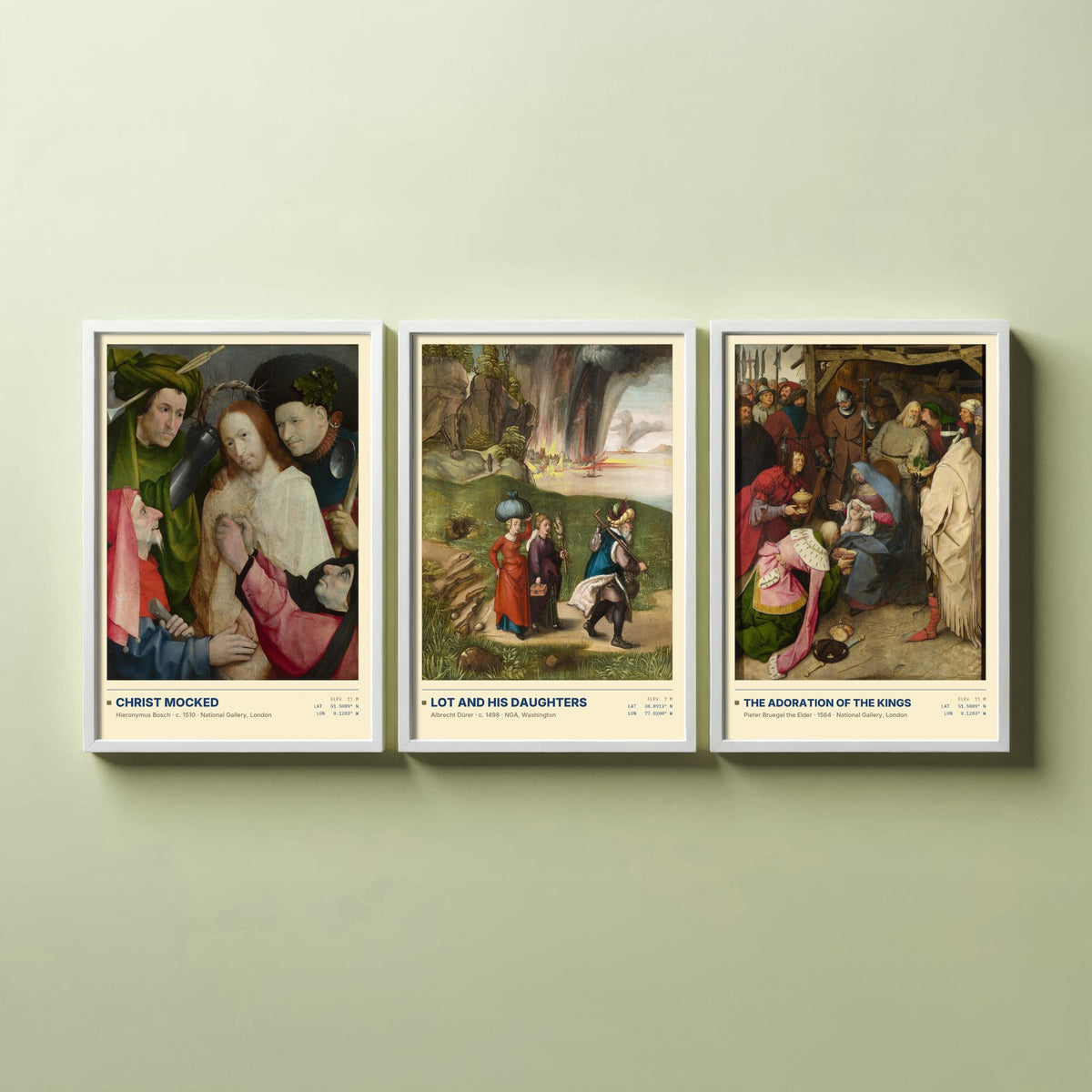 Northern Renaissance Set of Three Art Prints - Christ Mocked, Lot and His Daughters, The Adoration of the Kings - Painting Posters