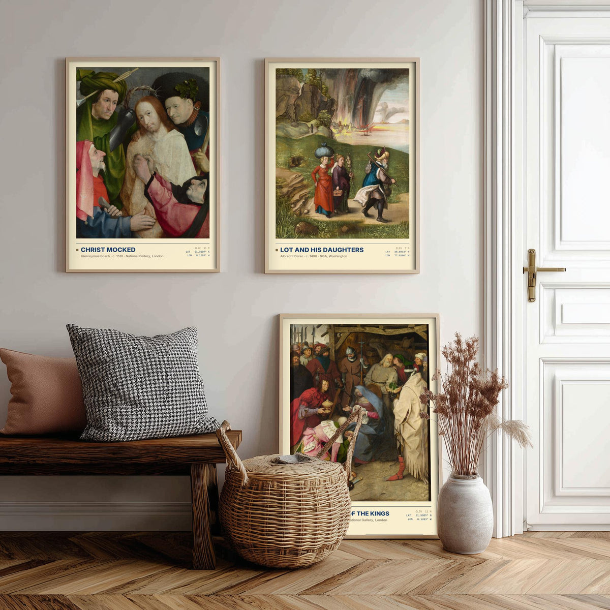 Northern Renaissance Set of Three Art Prints - Christ Mocked, Lot and His Daughters, The Adoration of the Kings - Painting Posters