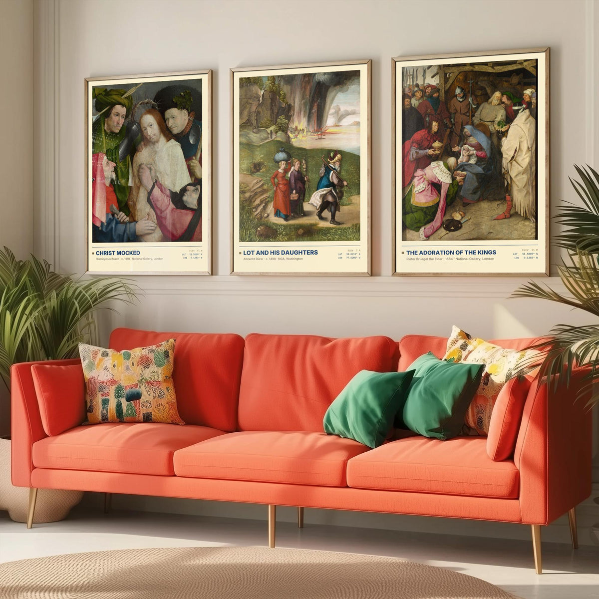 Northern Renaissance Set of Three Art Prints - Christ Mocked, Lot and His Daughters, The Adoration of the Kings - Painting Posters