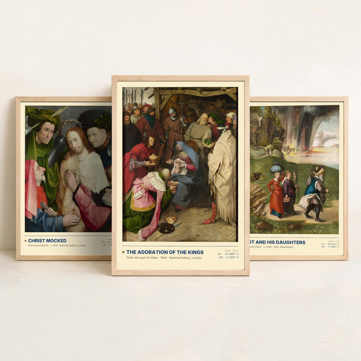 Northern Renaissance Set of Three Art Prints - Christ Mocked, Lot and His Daughters, The Adoration of the Kings - Painting Posters