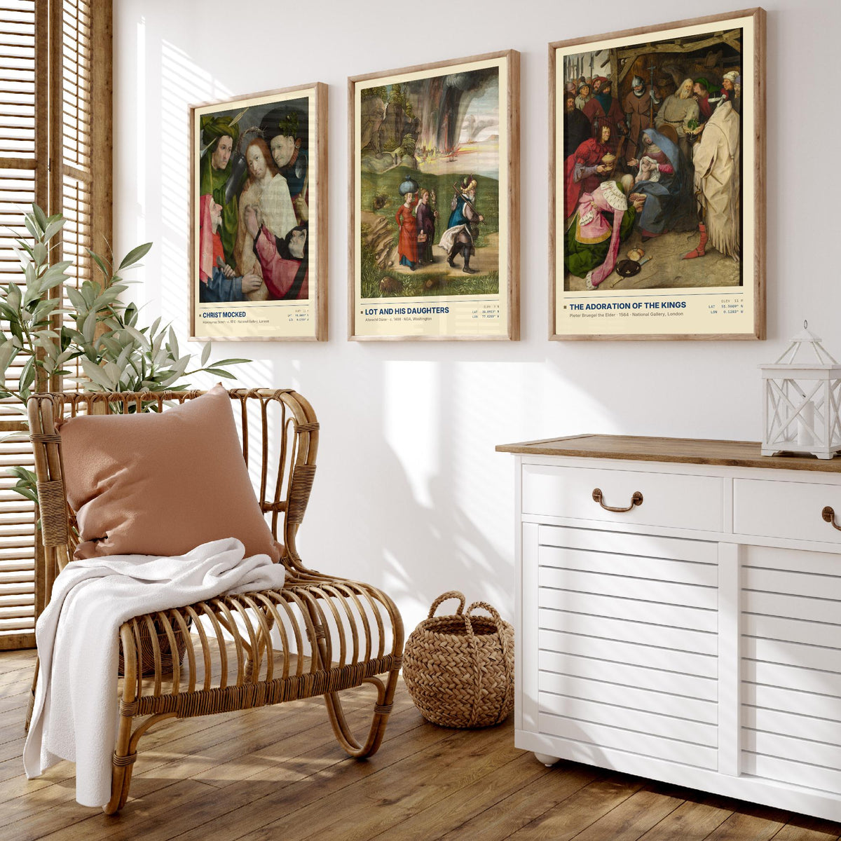 Northern Renaissance Set of Three Art Prints - Christ Mocked, Lot and His Daughters, The Adoration of the Kings - Painting Posters