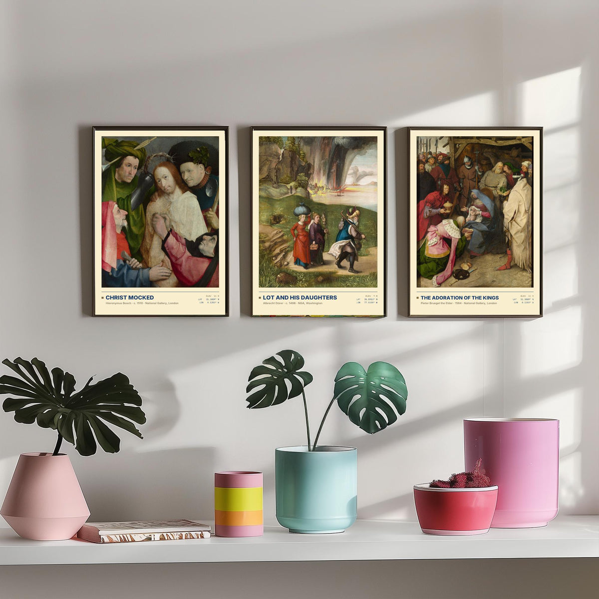 Northern Renaissance Set of Three Art Prints - Christ Mocked, Lot and His Daughters, The Adoration of the Kings - Painting Posters