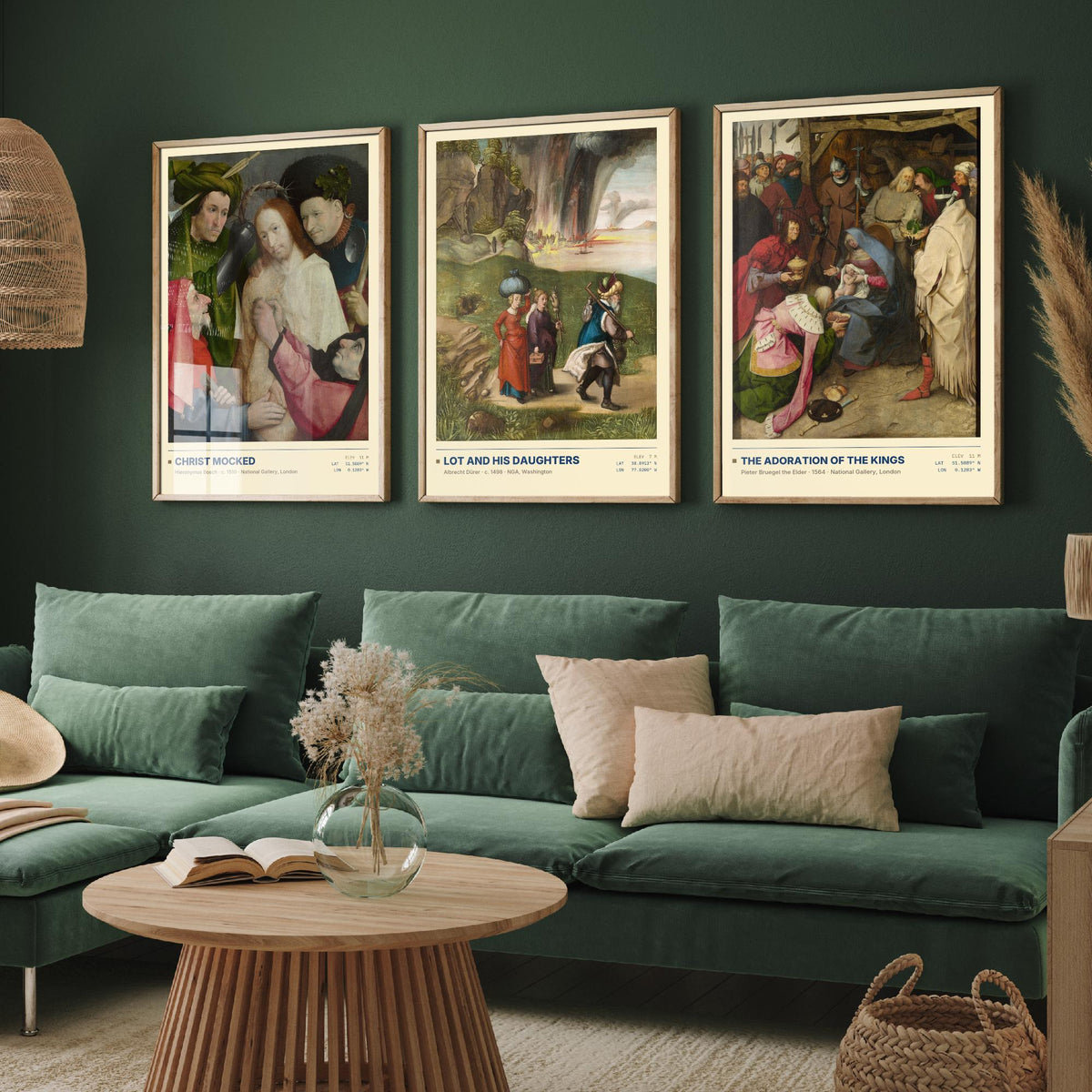 Northern Renaissance Set of Three Art Prints - Christ Mocked, Lot and His Daughters, The Adoration of the Kings - Painting Posters