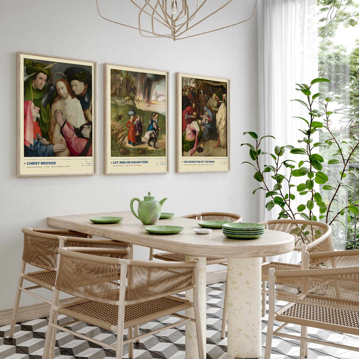 Northern Renaissance Set of Three Art Prints - Christ Mocked, Lot and His Daughters, The Adoration of the Kings - Painting Posters