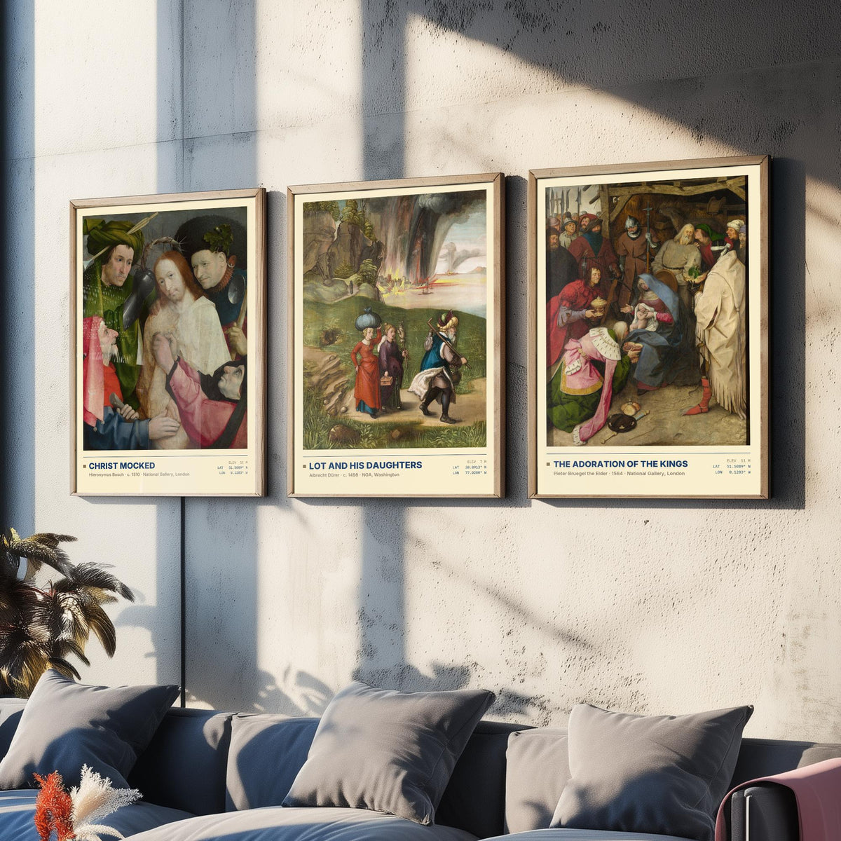 Northern Renaissance Set of Three Art Prints - Christ Mocked, Lot and His Daughters, The Adoration of the Kings - Painting Posters