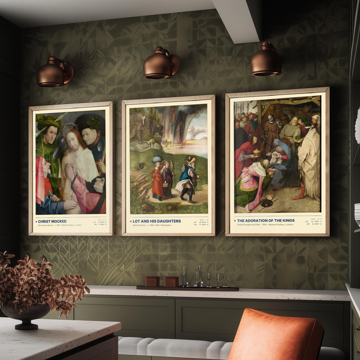 Northern Renaissance Set of Three Art Prints - Christ Mocked, Lot and His Daughters, The Adoration of the Kings - Painting Posters