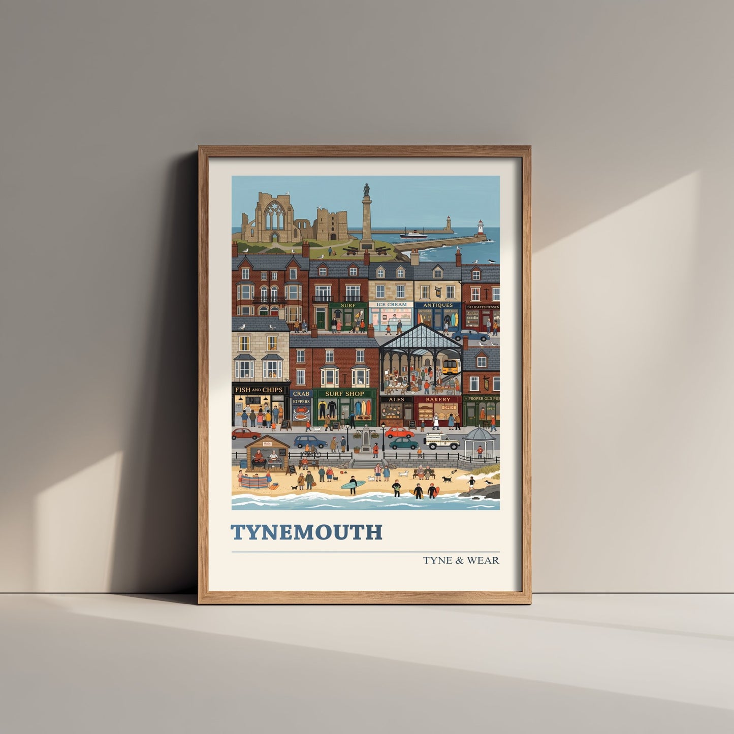 Tynemouth Travel Poster - Priory and Longsands Beach Art Print - Seaside Folk Illustration - Tyne and Wear Coast 3/3
