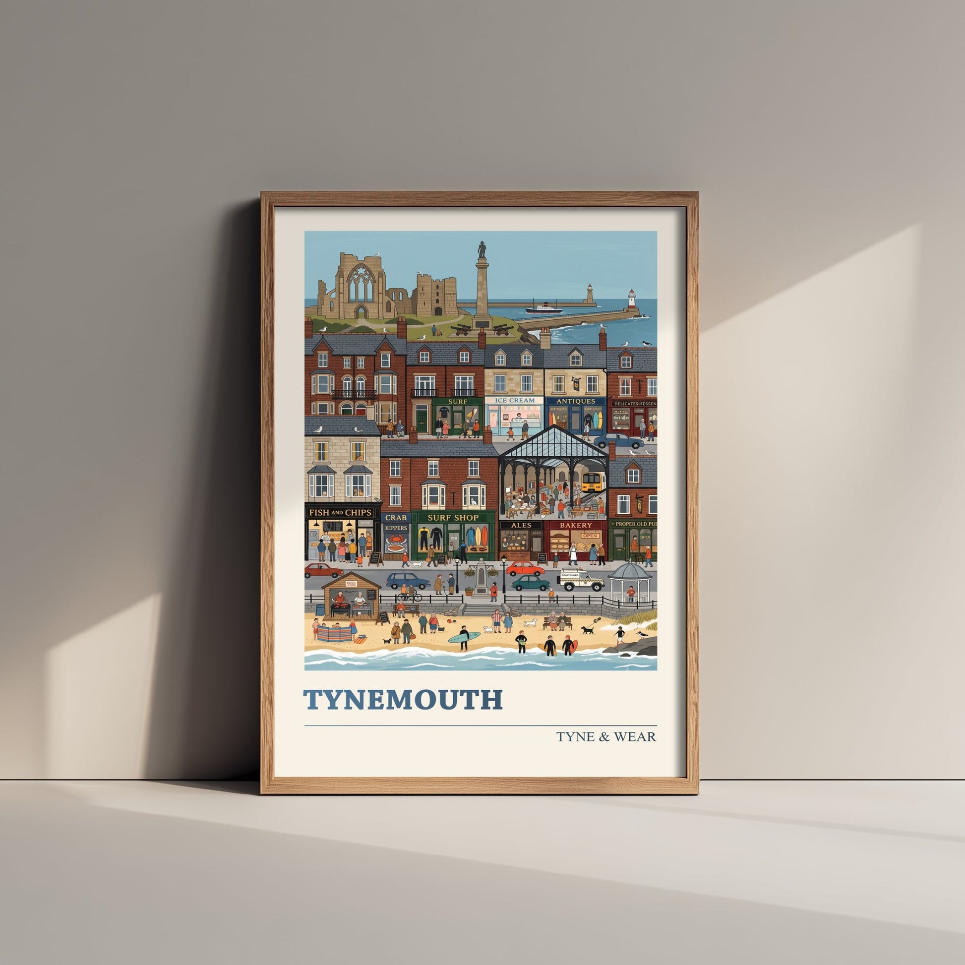 Tynemouth Travel Poster - Priory and Longsands Beach Art Print - Seaside Folk Illustration - Tyne and Wear Coast 3/3