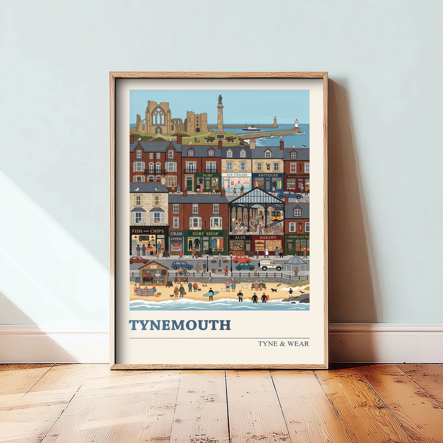 Tynemouth Travel Poster - Priory and Longsands Beach Art Print - Seaside Folk Illustration - Tyne and Wear Coast 3/3