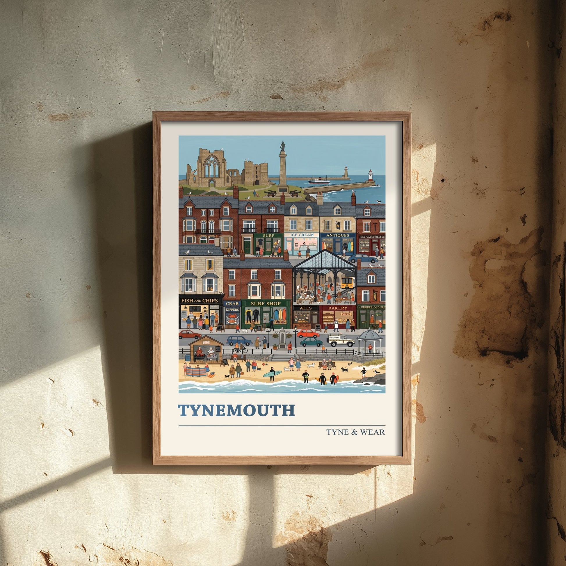 Tynemouth Travel Poster - Priory and Longsands Beach Art Print - Seaside Folk Illustration - Tyne and Wear Coast 3/3