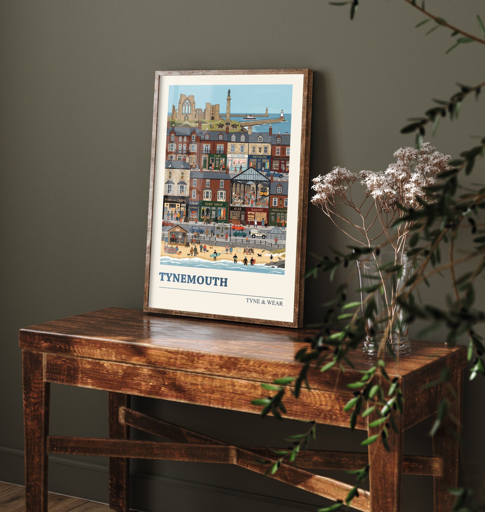Tynemouth Travel Poster - Priory and Longsands Beach Art Print - Seaside Folk Illustration - Tyne and Wear Coast 3/3