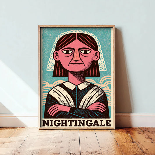 Florence Nightingale Art Print - Nursing Pioneer Portrait Poster - Bold Woodcut Illustration - Nurse Gift 3/3