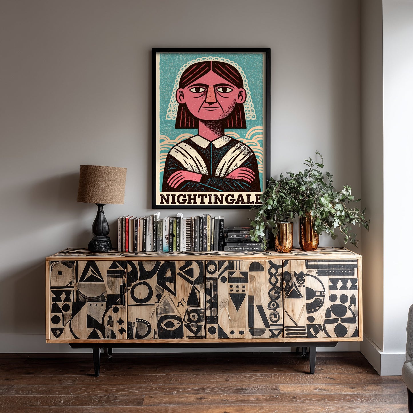 Florence Nightingale Art Print - Nursing Pioneer Portrait Poster - Bold Woodcut Illustration - Nurse Gift 3/3