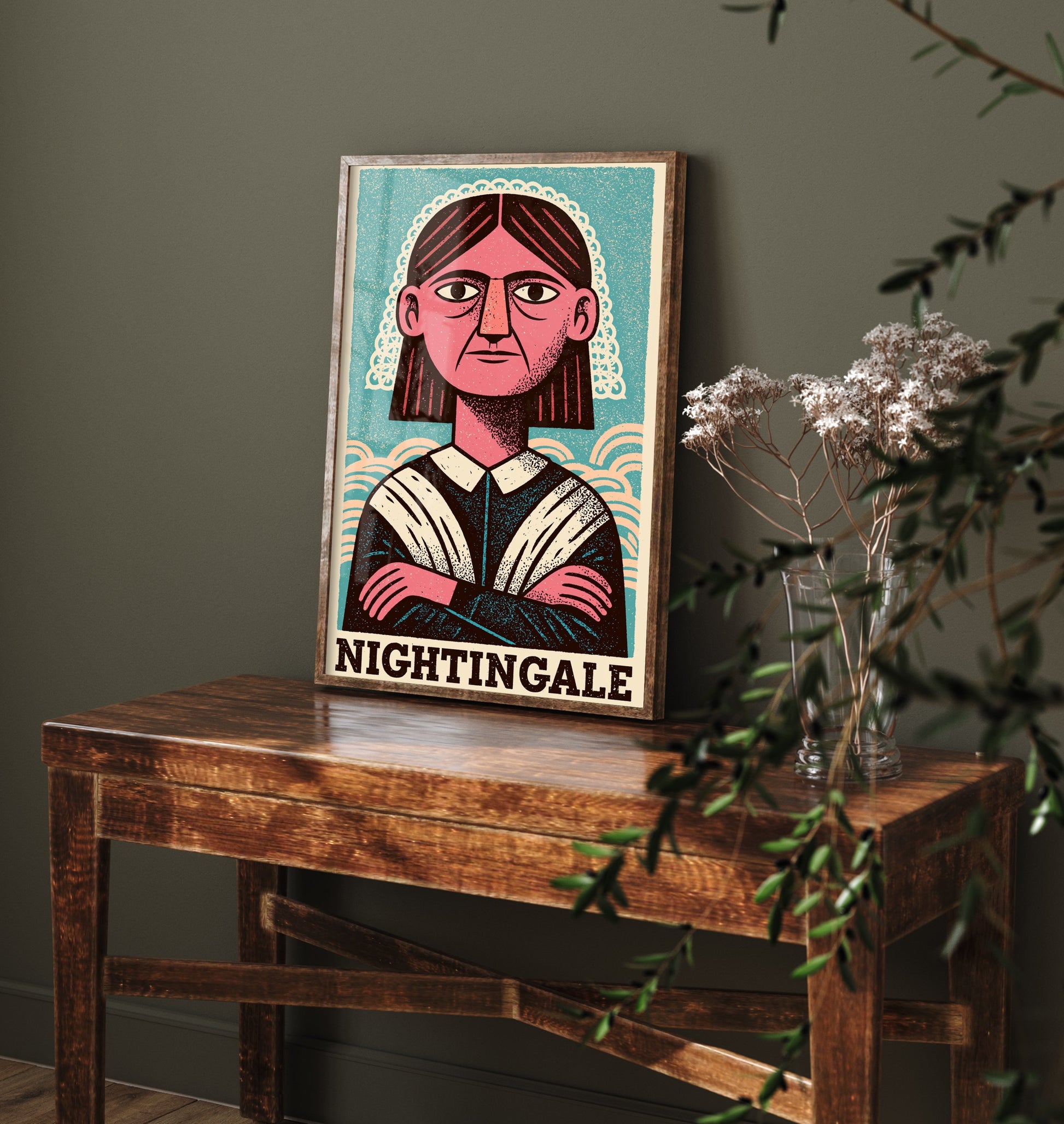 Florence Nightingale Art Print - Nursing Pioneer Portrait Poster - Bold Woodcut Illustration - Nurse Gift 3/3