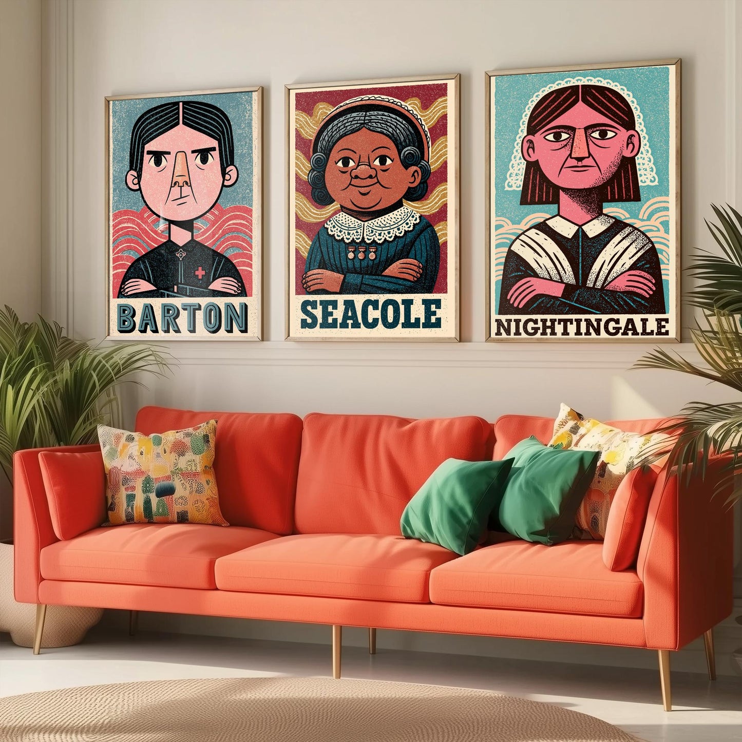 Nursing Pioneers Set of Three Art Prints - Barton, Seacole, Nightingale - Nurse Gift Poster Wall Art Illustration Decor