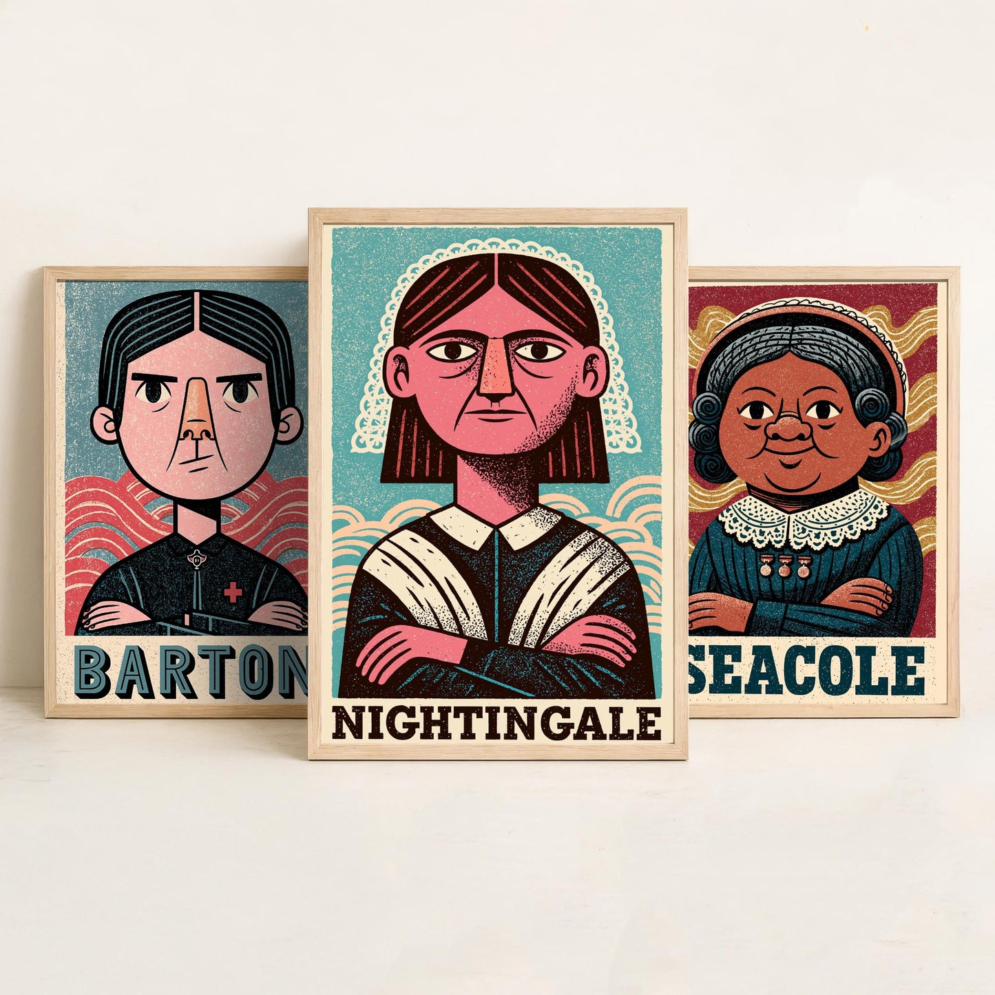 Nursing Pioneers Set of Three Art Prints - Barton, Seacole, Nightingale - Nurse Gift Poster Wall Art Illustration Decor