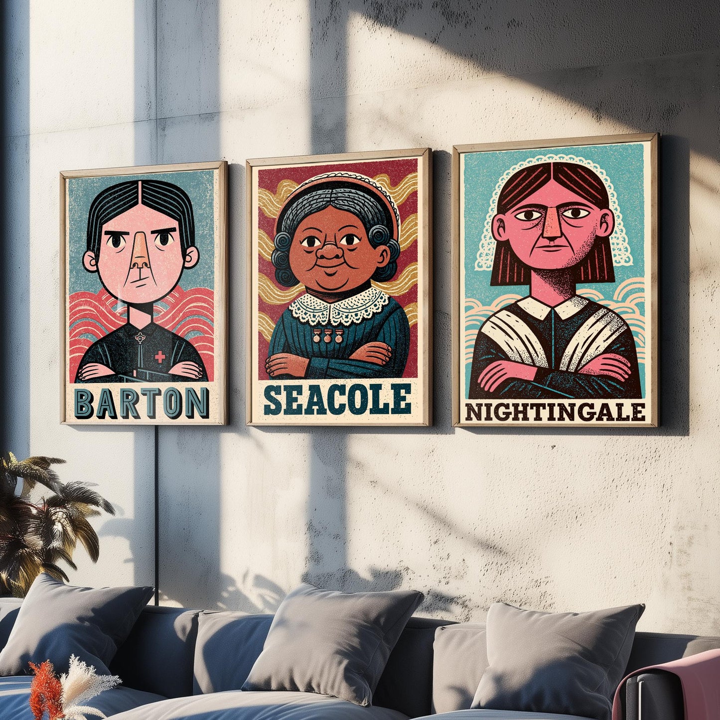 Nursing Pioneers Set of Three Art Prints - Barton, Seacole, Nightingale - Nurse Gift Poster Wall Art Illustration Decor