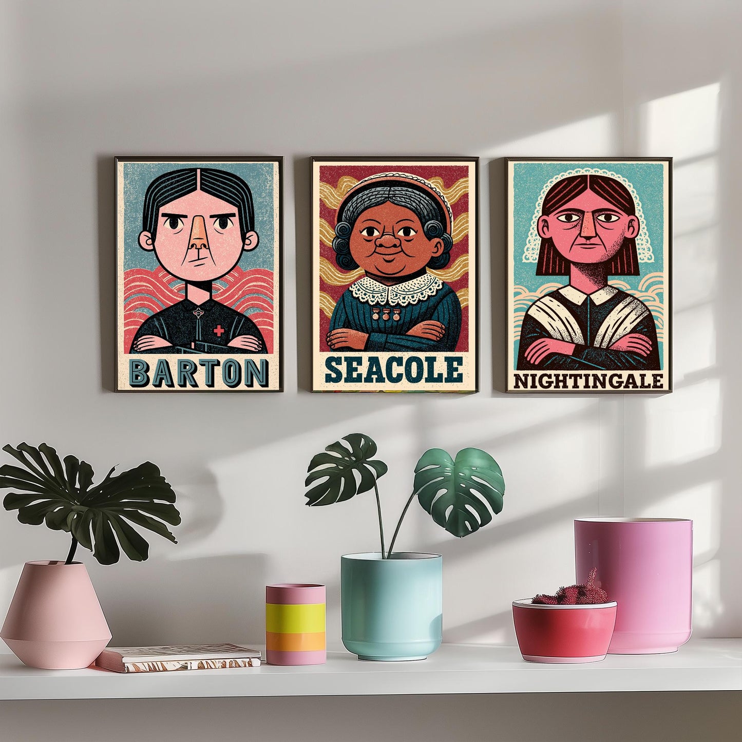 Nursing Pioneers Set of Three Art Prints - Barton, Seacole, Nightingale - Nurse Gift Poster Wall Art Illustration Decor