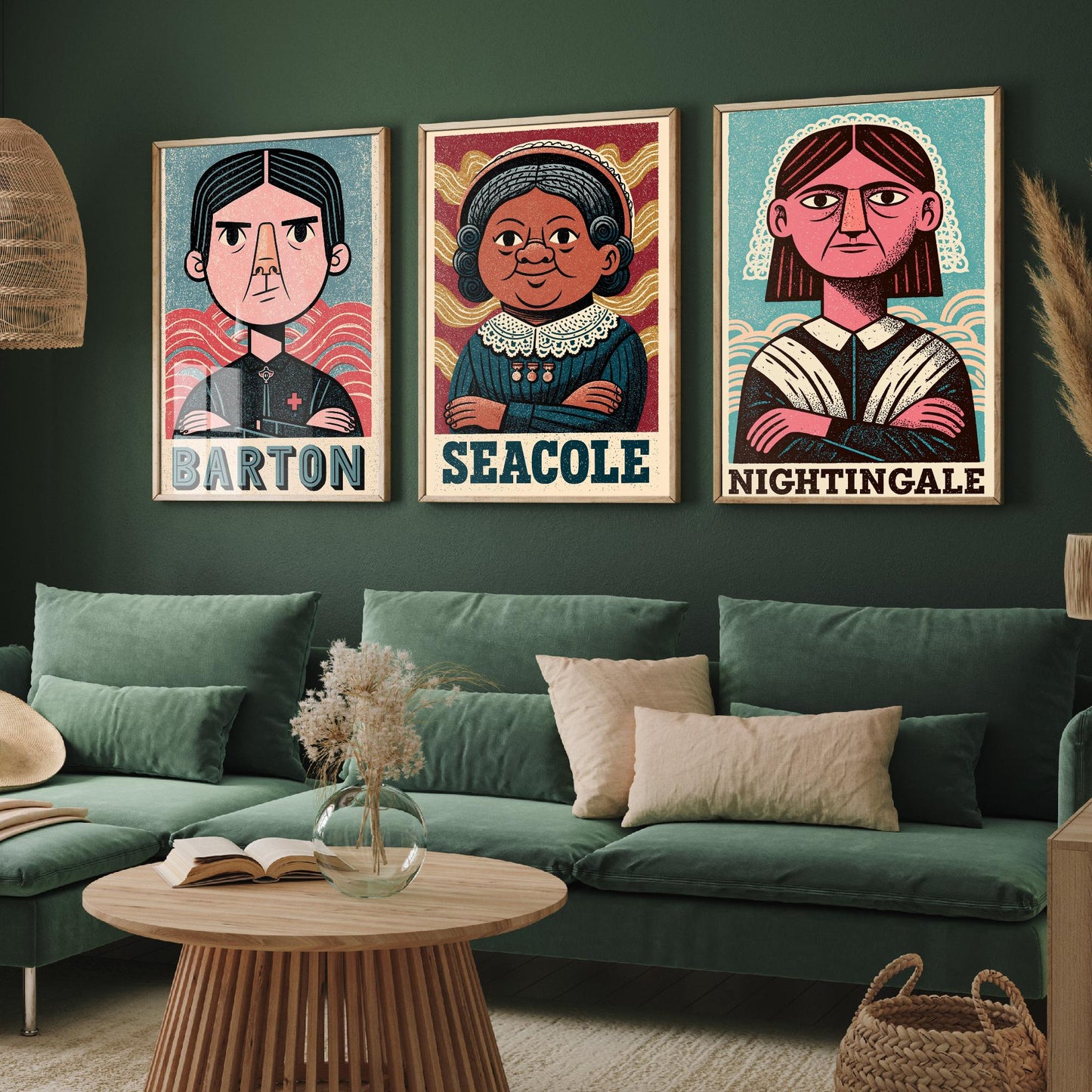 Nursing Pioneers Set of Three Art Prints - Barton, Seacole, Nightingale - Nurse Gift Poster Wall Art Illustration Decor