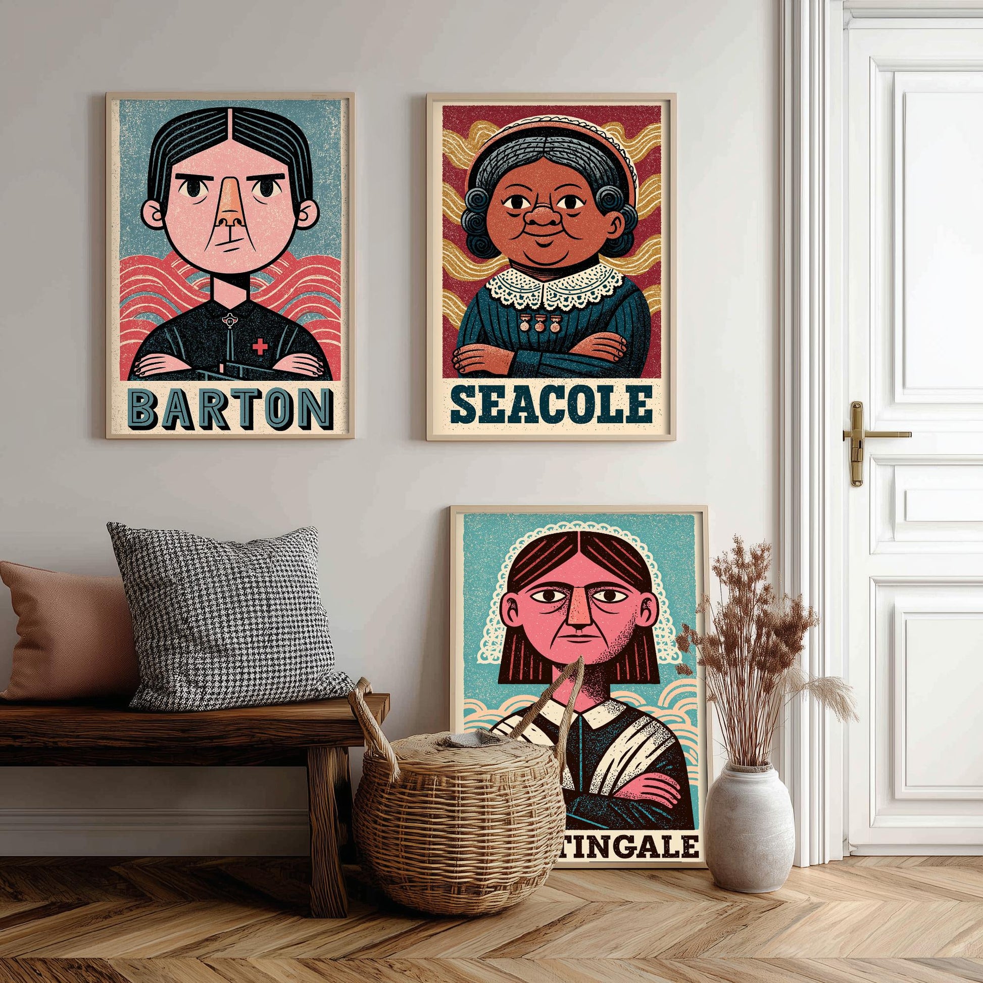 Nursing Pioneers Set of Three Art Prints - Barton, Seacole, Nightingale - Nurse Gift Poster Wall Art Illustration Decor