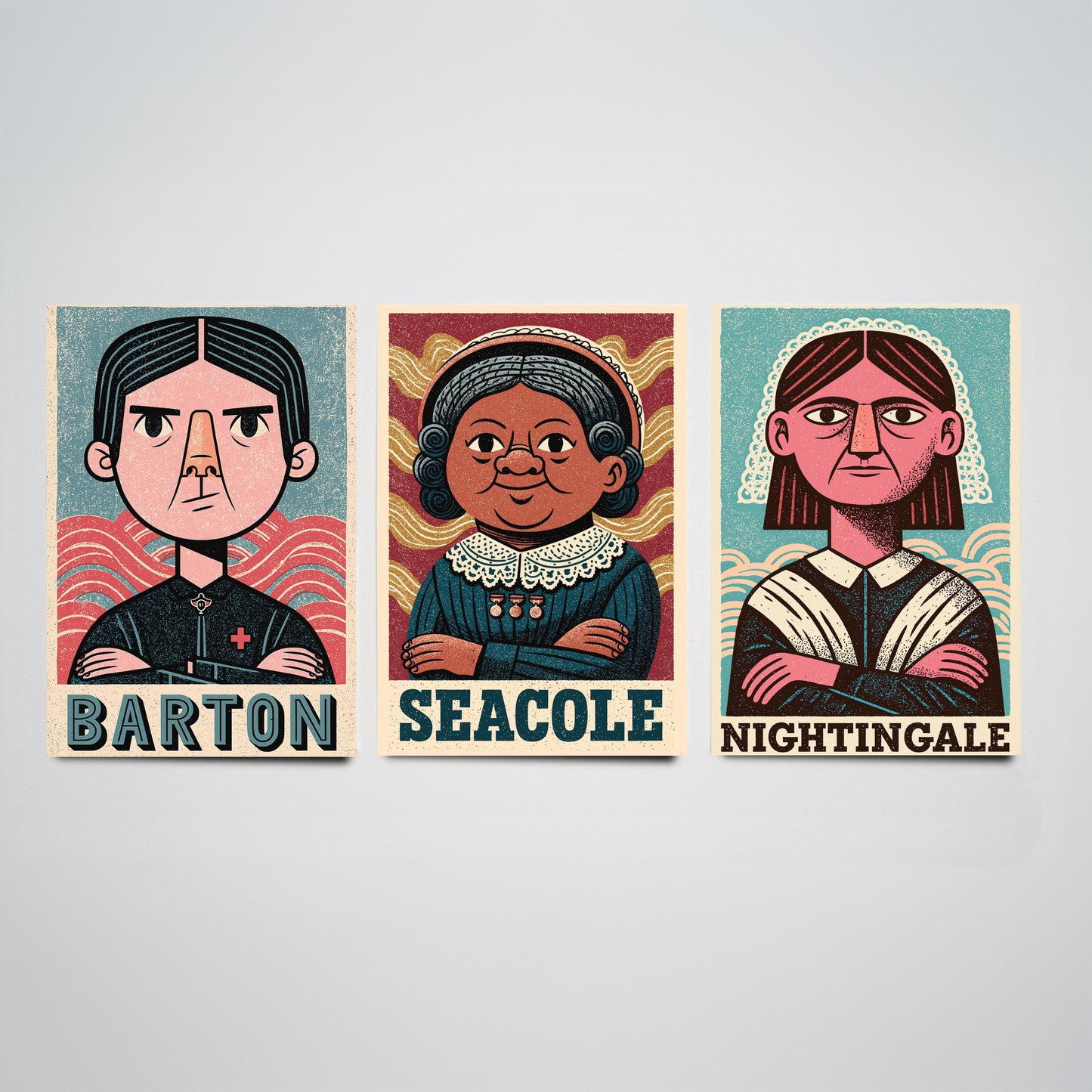Nursing Pioneers Set of Three Art Prints - Barton, Seacole, Nightingale - Nurse Gift Poster Wall Art Illustration Decor