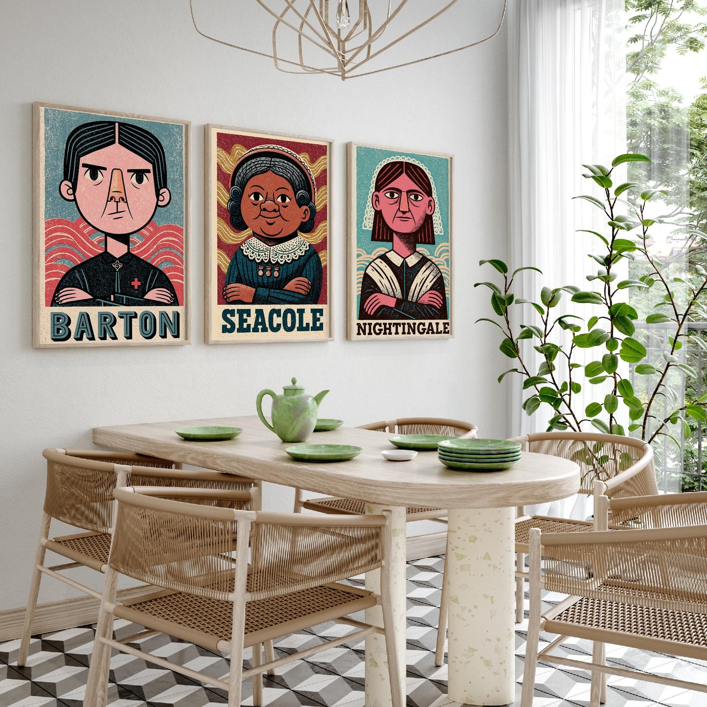 Nursing Pioneers Set of Three Art Prints - Barton, Seacole, Nightingale - Nurse Gift Poster Wall Art Illustration Decor