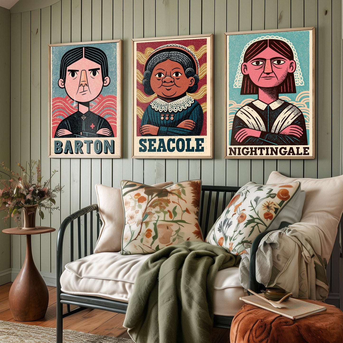 Nursing Pioneers Set of Three Art Prints - Barton, Seacole, Nightingale - Nurse Gift Poster Wall Art Illustration Decor