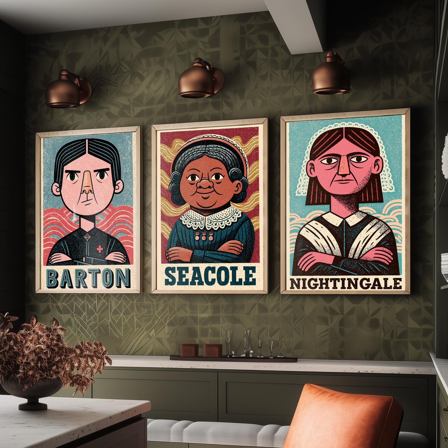 Nursing Pioneers Set of Three Art Prints - Barton, Seacole, Nightingale - Nurse Gift Poster Wall Art Illustration Decor