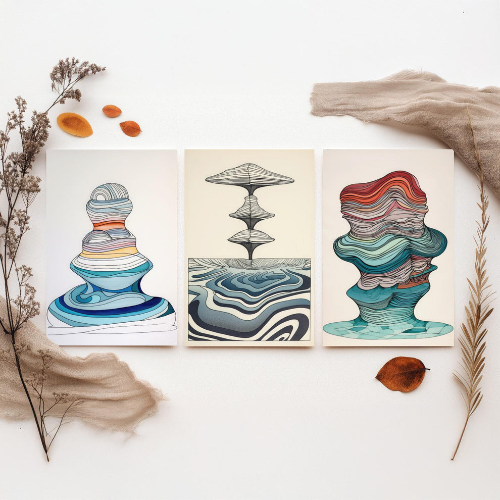 Ocean Wave Line Drawings Abstract Layered Forms Set of Three – Quote ...