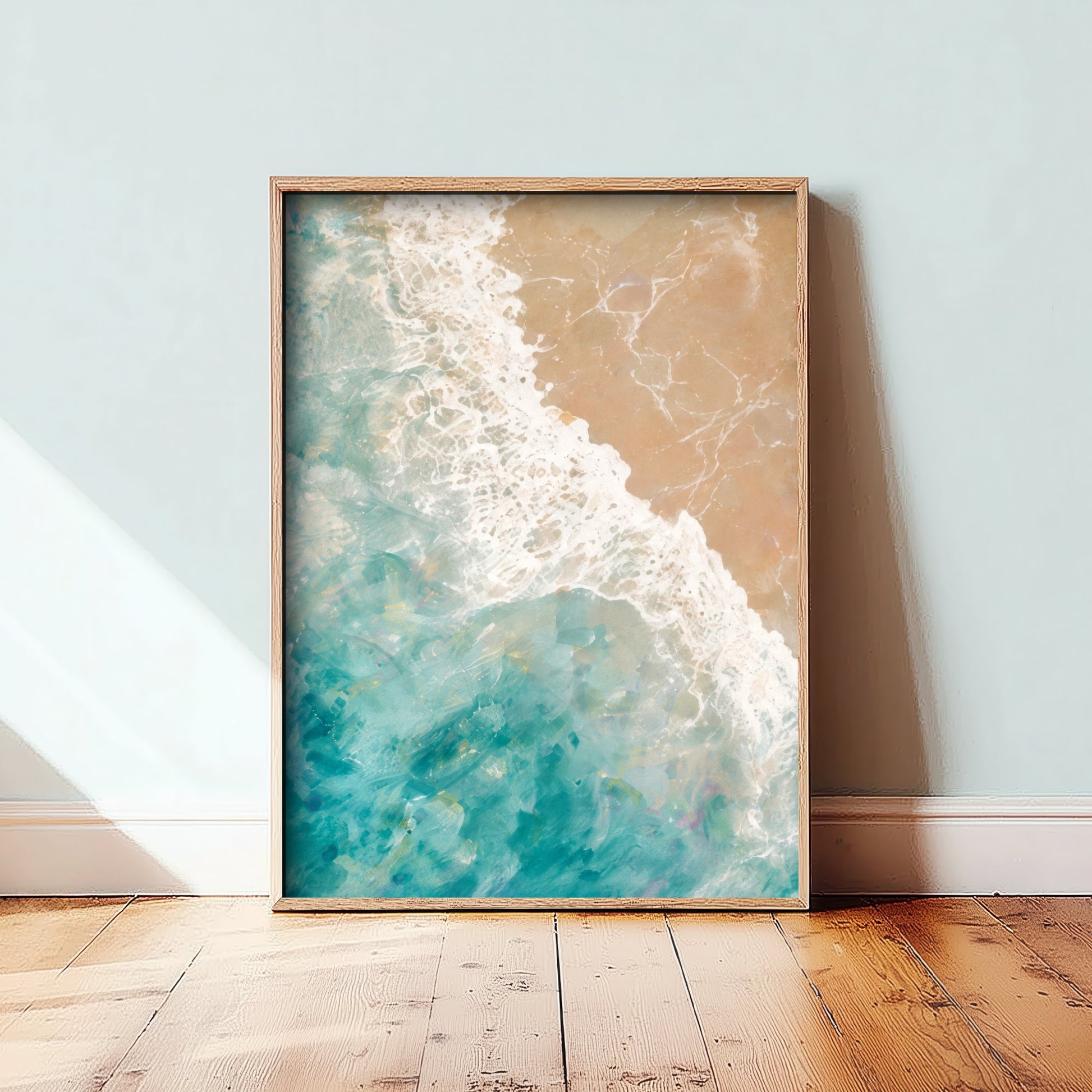 Teal Ocean Wave Art Print - Abstract Coastal Seascape Poster - Beach Wall Art Illustration V1 1/3