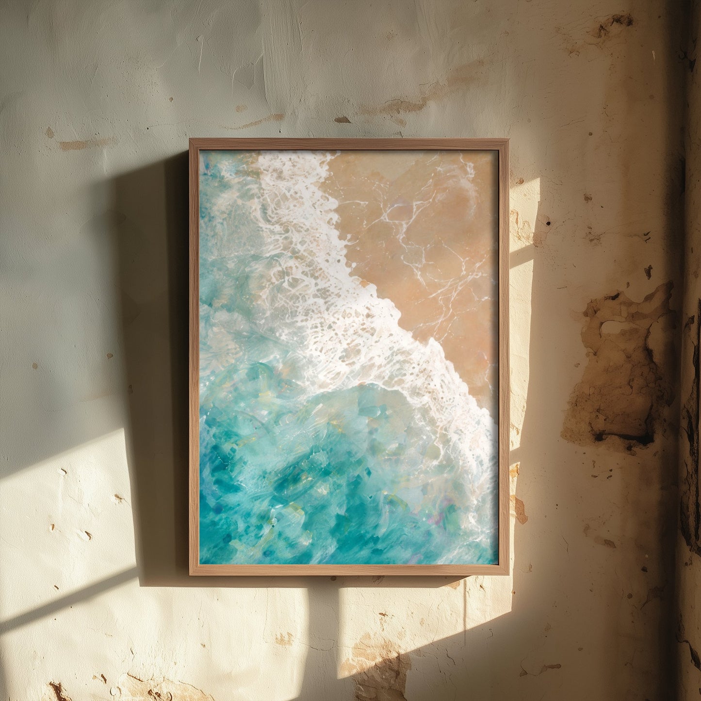 Teal Ocean Wave Art Print - Abstract Coastal Seascape Poster - Beach Wall Art Illustration V1 1/3