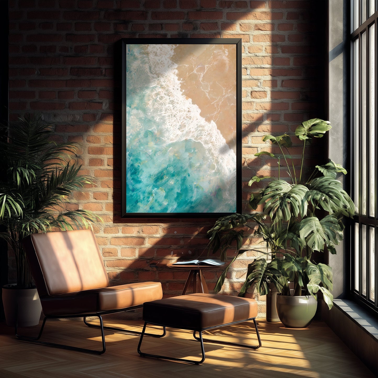 Teal Ocean Wave Art Print - Abstract Coastal Seascape Poster - Beach Wall Art Illustration V1 1/3