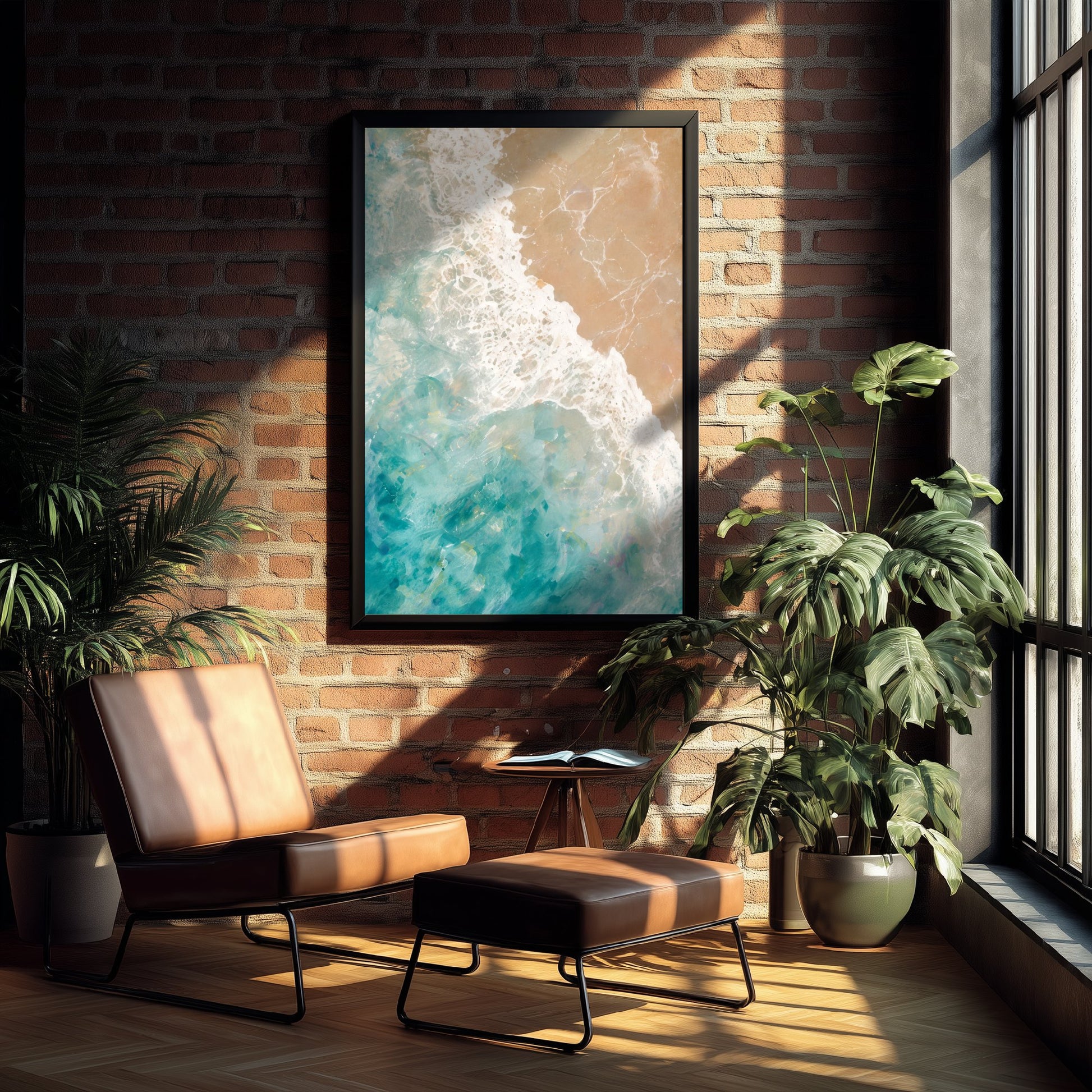 Teal Ocean Wave Art Print - Abstract Coastal Seascape Poster - Beach Wall Art Illustration V1 1/3