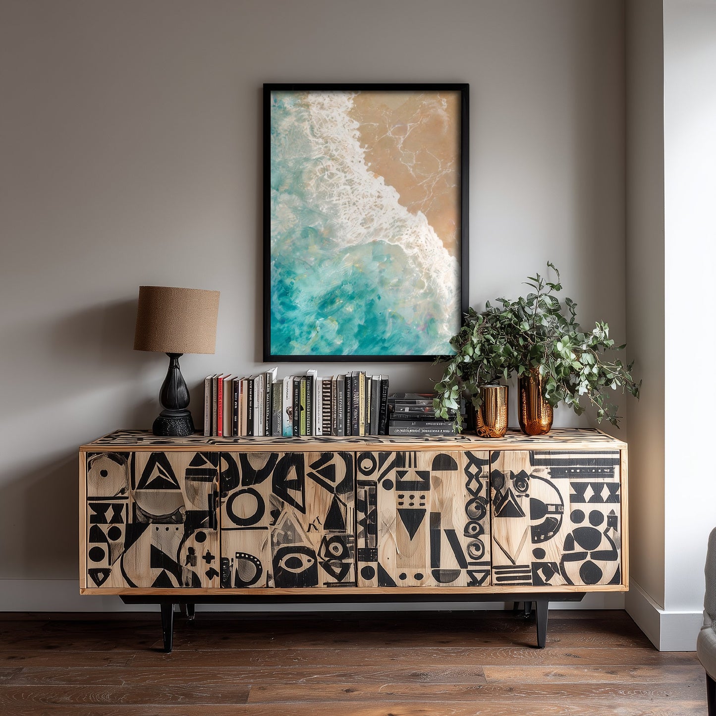 Teal Ocean Wave Art Print - Abstract Coastal Seascape Poster - Beach Wall Art Illustration V1 1/3