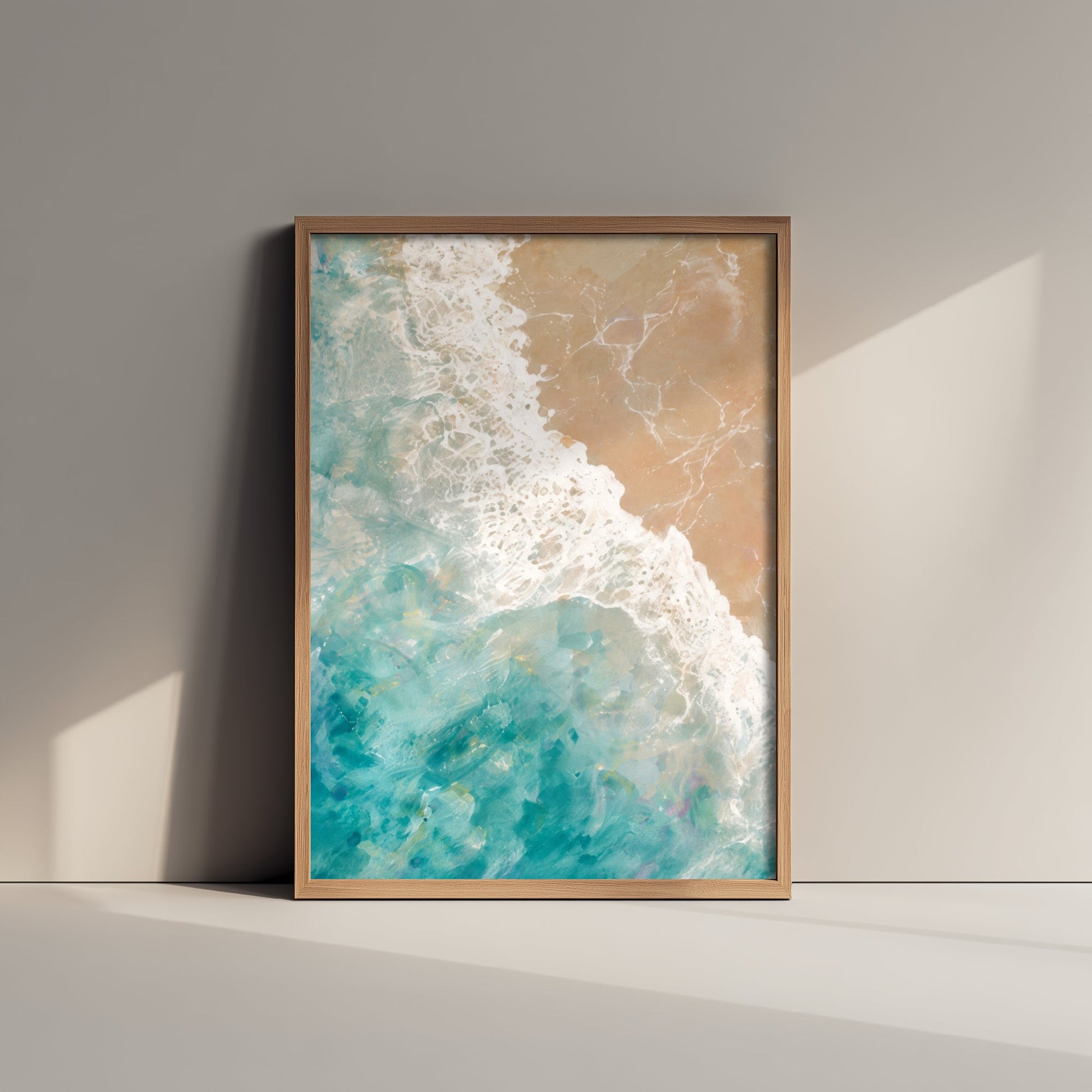 Teal Ocean Wave Art Print - Abstract Coastal Seascape Poster - Beach Wall Art Illustration V1 1/3