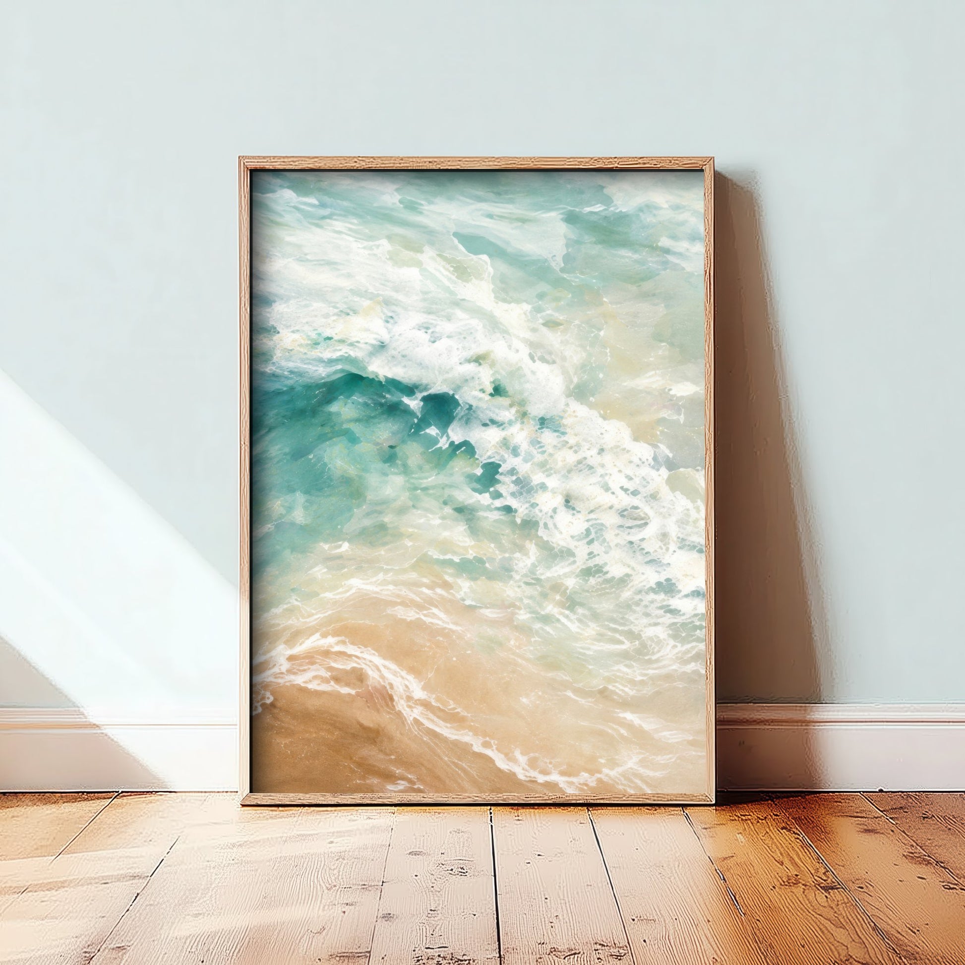 Turquoise Wave Art Print - Abstract Coastal Seascape Poster - Beach Wall Art Illustration V1 2/3