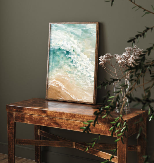 Turquoise Wave Art Print - Abstract Coastal Seascape Poster - Beach Wall Art Illustration V1 2/3