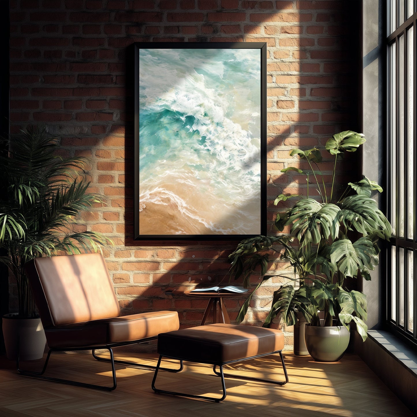 Turquoise Wave Art Print - Abstract Coastal Seascape Poster - Beach Wall Art Illustration V1 2/3