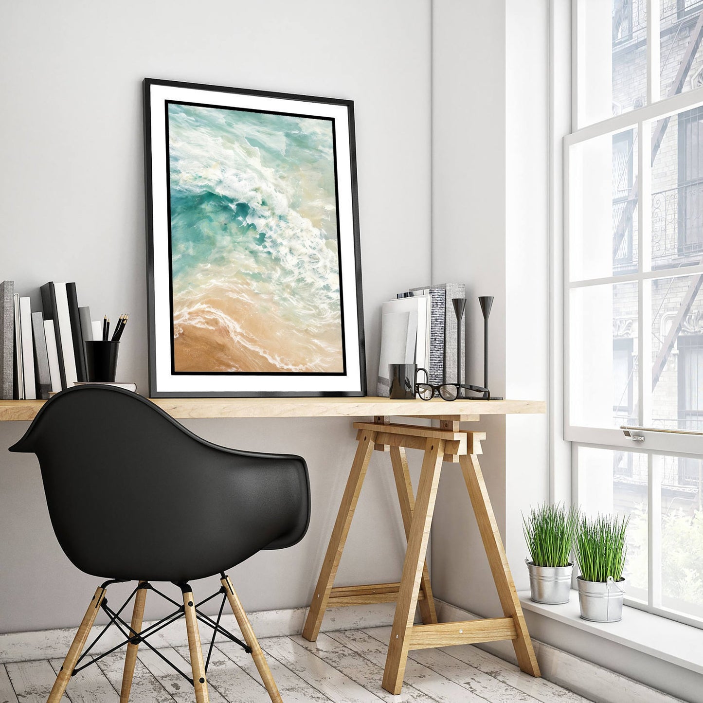 Turquoise Wave Art Print - Abstract Coastal Seascape Poster - Beach Wall Art Illustration V1 2/3