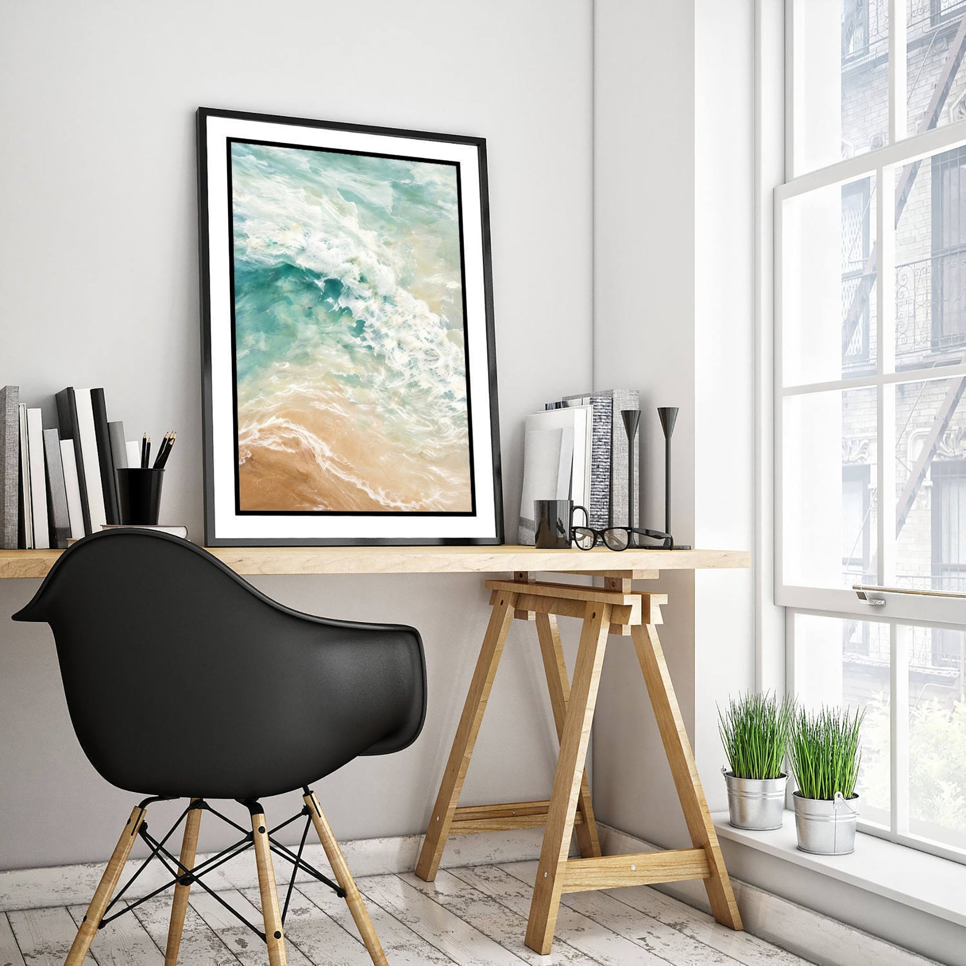 Turquoise Wave Art Print - Abstract Coastal Seascape Poster - Beach Wall Art Illustration V1 2/3