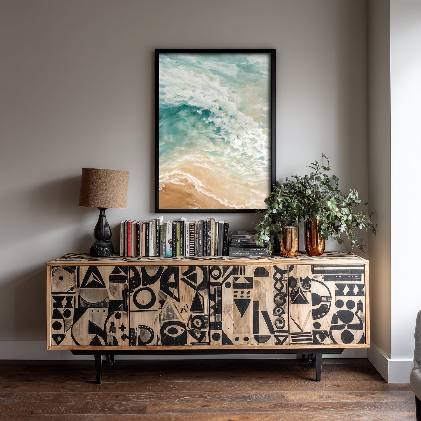 Turquoise Wave Art Print - Abstract Coastal Seascape Poster - Beach Wall Art Illustration V1 2/3