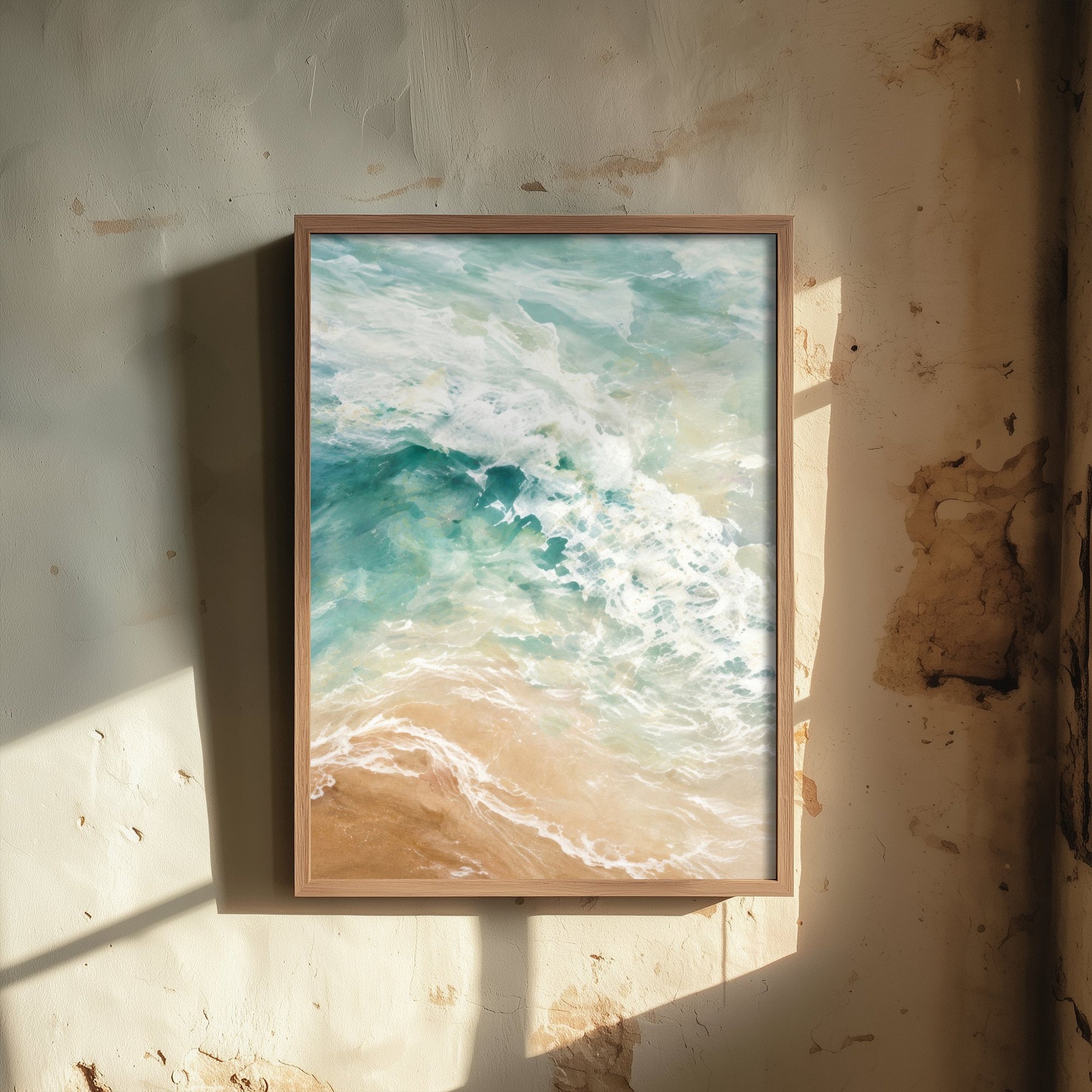 Turquoise Wave Art Print - Abstract Coastal Seascape Poster - Beach Wall Art Illustration V1 2/3
