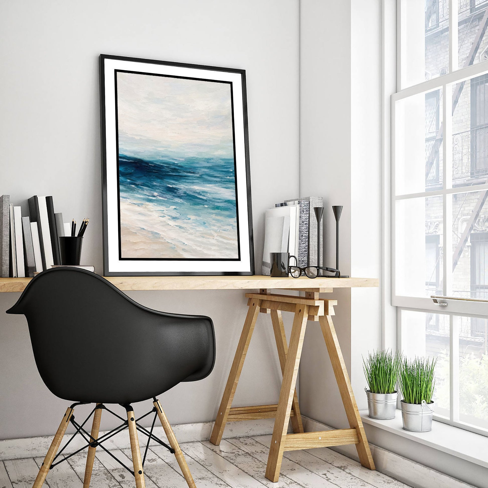 Deep Blue Ocean Art Print - Abstract Seascape Horizon Poster - Coastal Wall Art Illustration V1 3/3