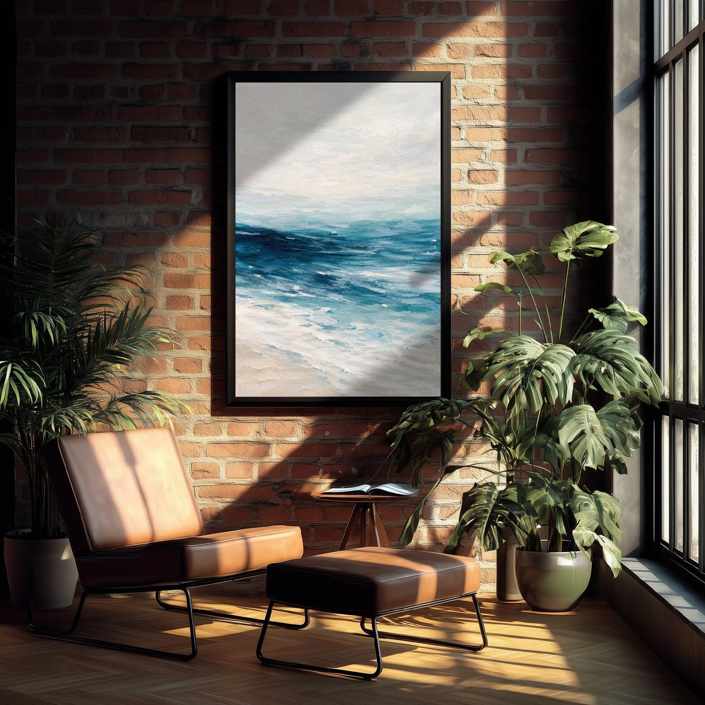 Deep Blue Ocean Art Print - Abstract Seascape Horizon Poster - Coastal Wall Art Illustration V1 3/3