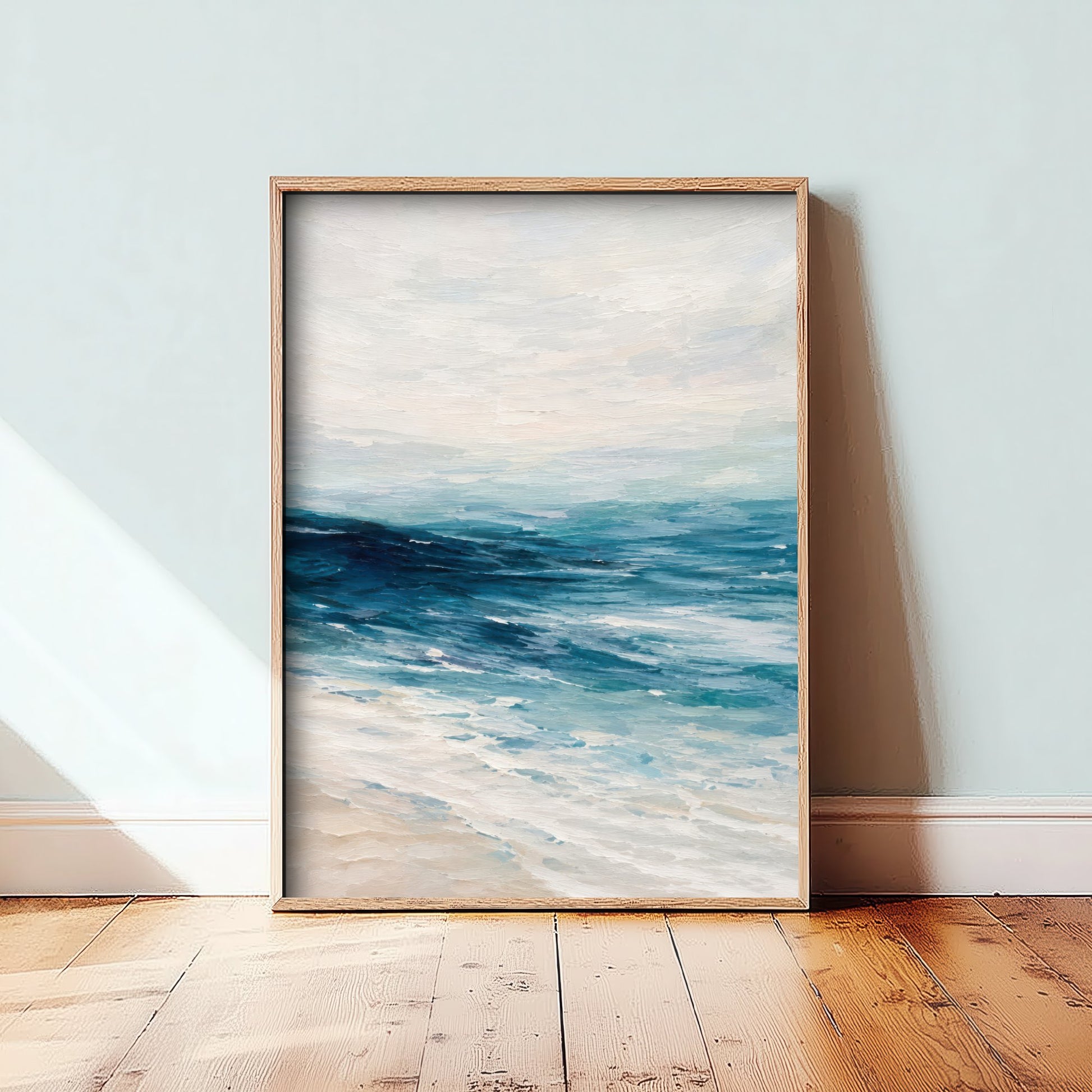 Deep Blue Ocean Art Print - Abstract Seascape Horizon Poster - Coastal Wall Art Illustration V1 3/3