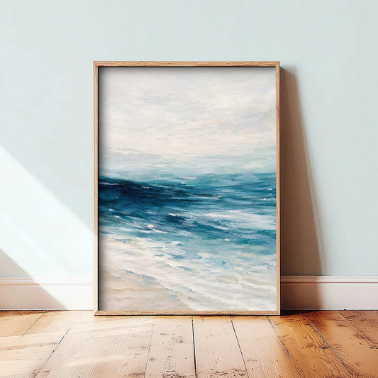 Deep Blue Ocean Art Print - Abstract Seascape Horizon Poster - Coastal Wall Art Illustration V1 3/3
