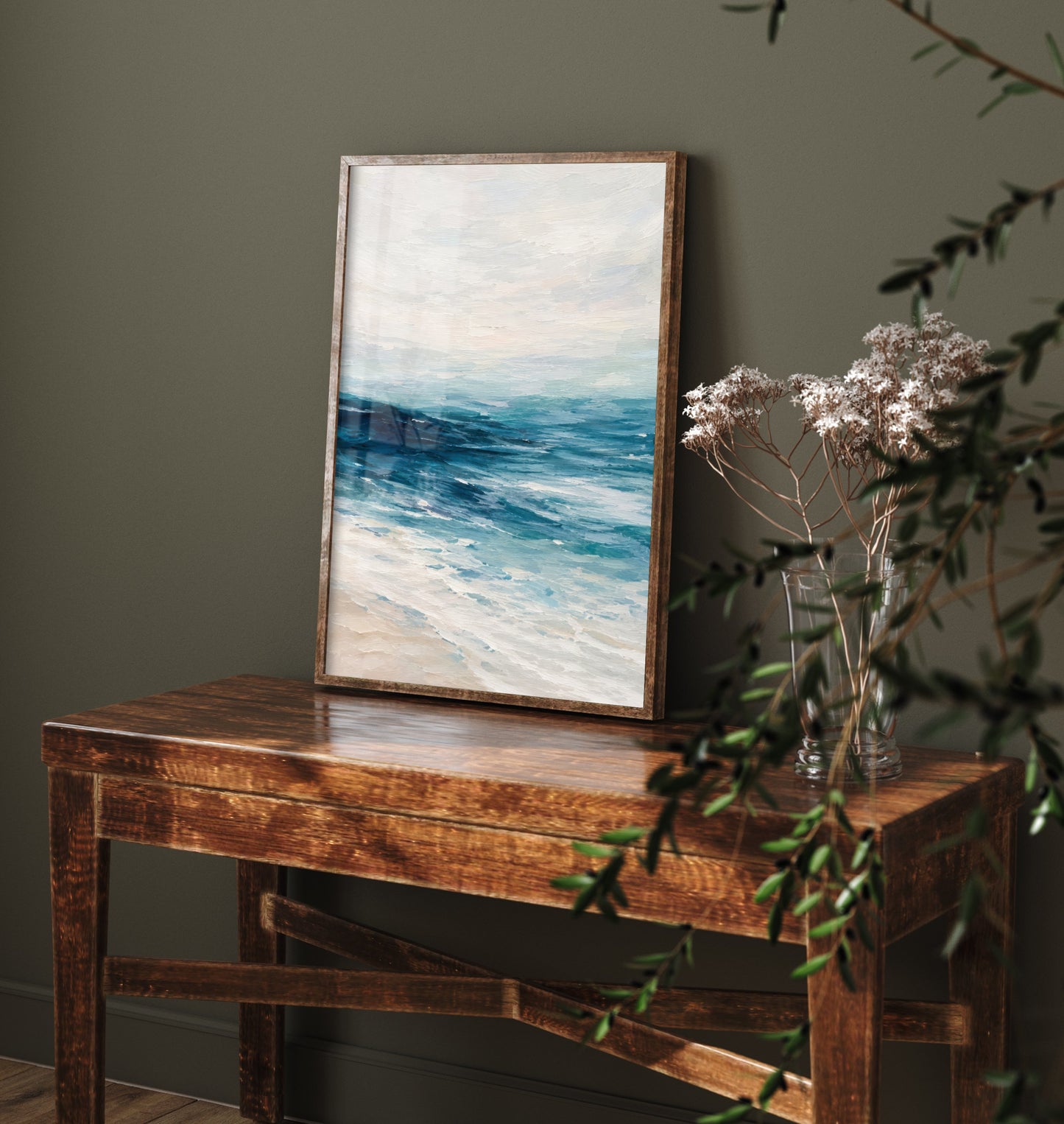Deep Blue Ocean Art Print - Abstract Seascape Horizon Poster - Coastal Wall Art Illustration V1 3/3