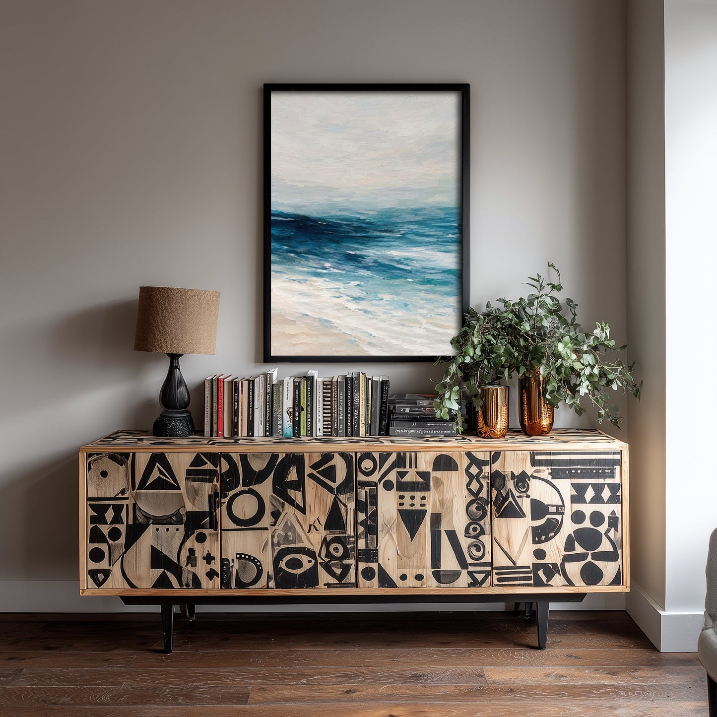 Deep Blue Ocean Art Print - Abstract Seascape Horizon Poster - Coastal Wall Art Illustration V1 3/3